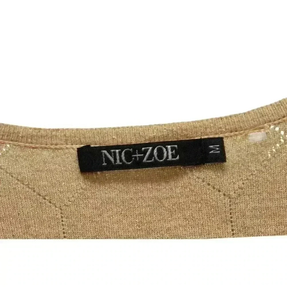 Nic Zoe Tunic Sweater Blouse Size Medium Gold Shimmery Holiday Knit Stretch - Picture 7 of 12